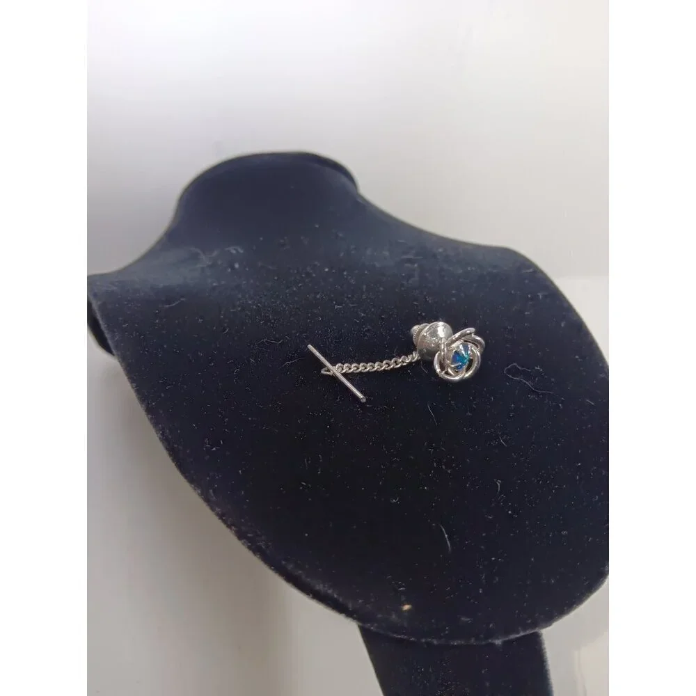 Vintage Tie Pin With Stunning Blue Stone Silver Chain
